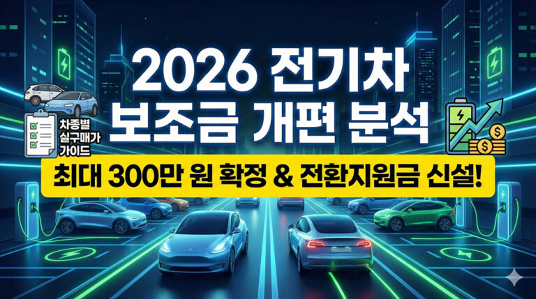 2026 전기차 보조금 개편 분석: 300만원 확정 및 차종별 실구매가 가이드