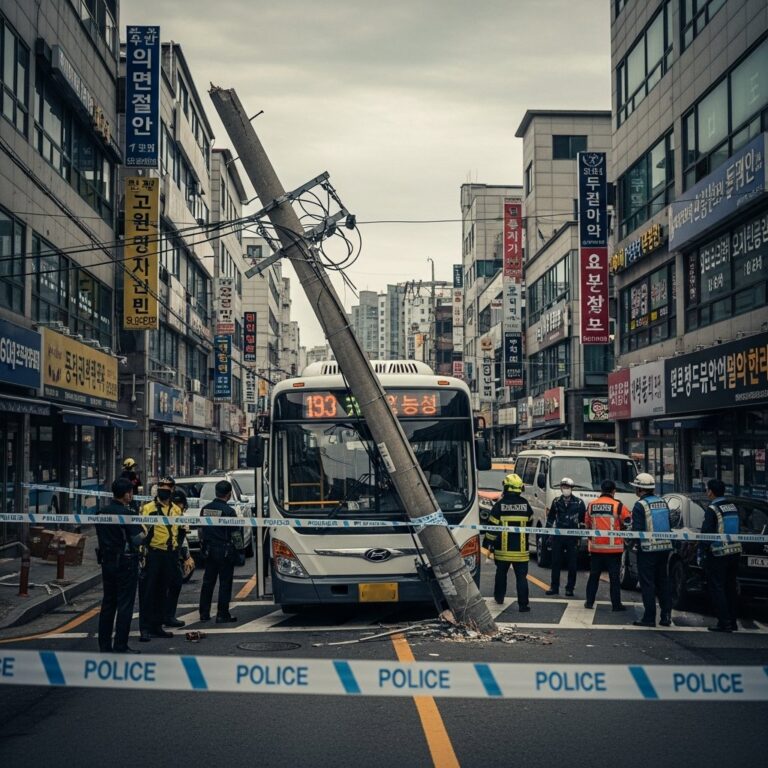 마을버스 사고가 드러낸 도시의 민낯: 전봇대 두 동강과 상가 피해, 인프라 안전의 현주소